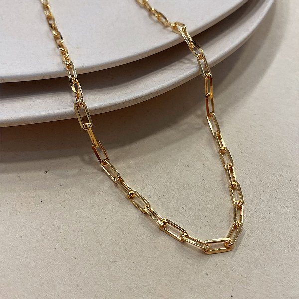 Colar Correntaria Alongada Banhado em Ouro