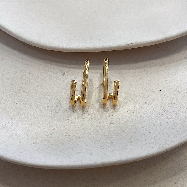 Ear Hook Minimalista Duplo Liso Banhado em Ouro