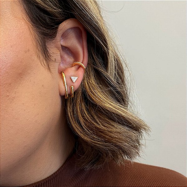 Ear Hook Minimalista Duplo Liso Banhado em Ouro