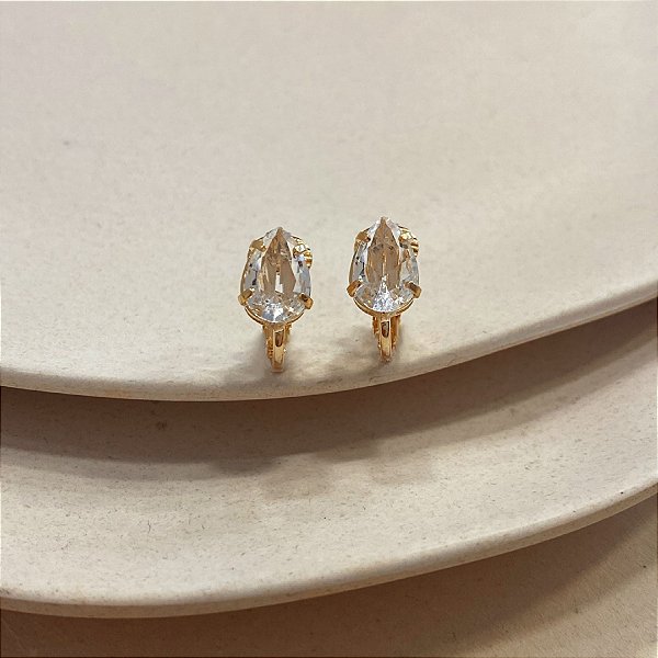Brinco Pressão Gota de Zircônia Banhado em Ouro
