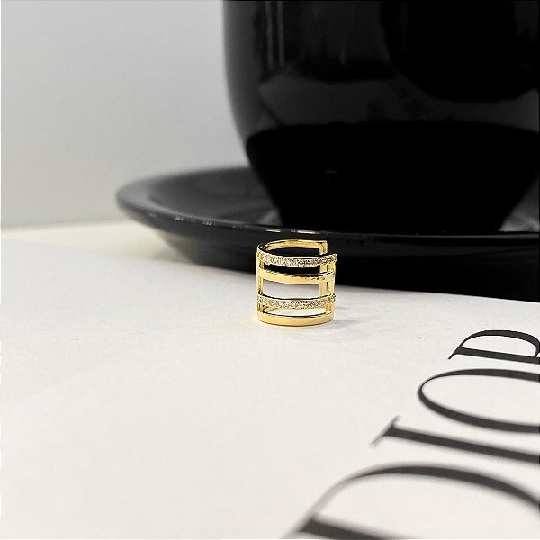 Piercing Fake Delicado Cravejado Banhado em Ouro