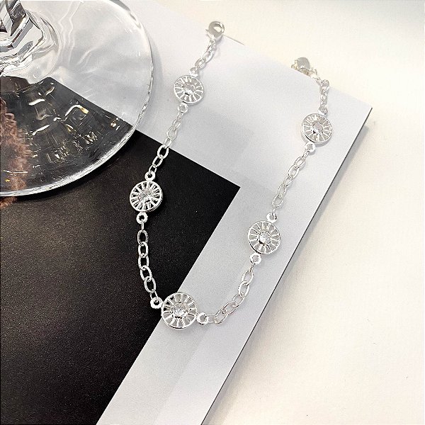 Pulseira Multi Elos Cravejado Banhada em Prata