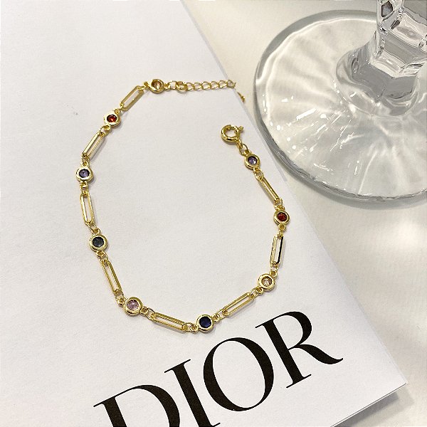 Pulseira de Verão Zircônia Colorida Banhado em Ouro