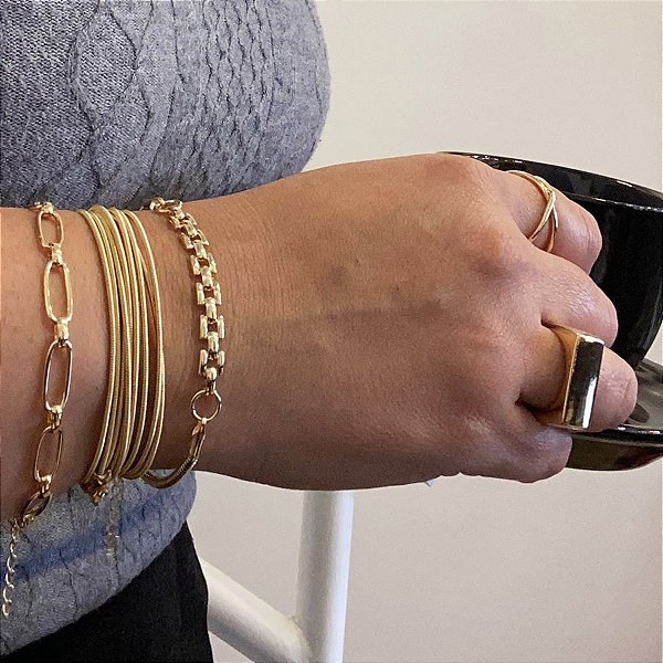 Pulseira Duo Trabalhada Banhada em Ouro