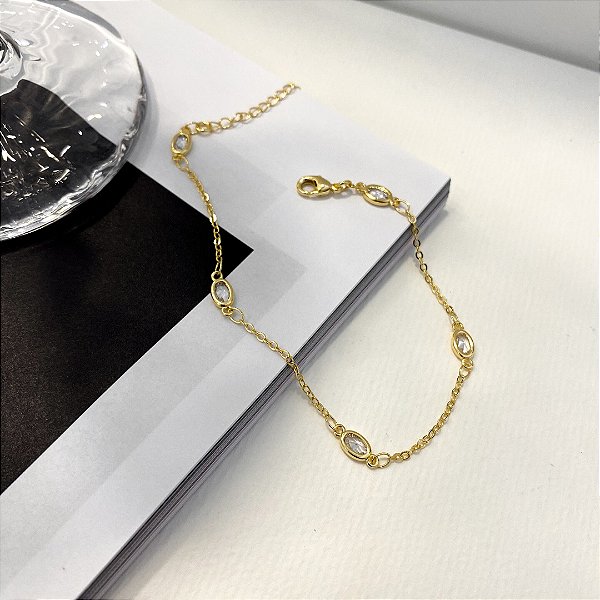 Pulseira com Zircônia Oval Banhado em Ouro