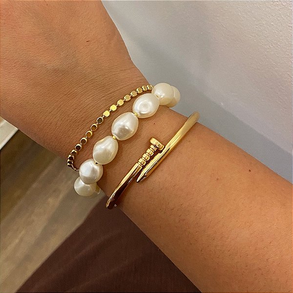 Bracelete Prego Inspiração Banhado em Ouro