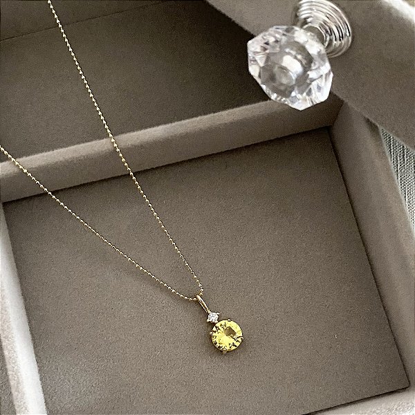 Colar Mini Poas Ponto de Luz e Citrino Banhado em Ouro