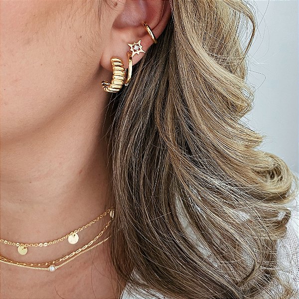 Brinco Star Estrela Cravejada Inspirada Banhado em Ouro