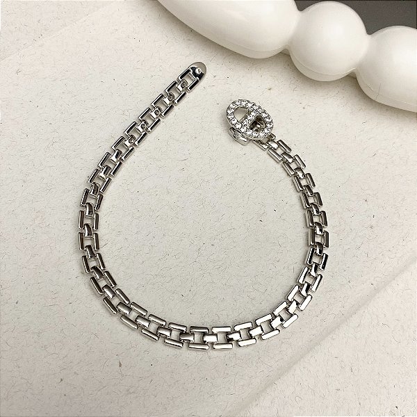 Pulseira Regulável Cravejada Banhada em Ródio