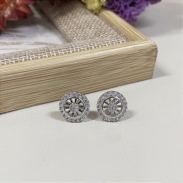 Brinco Pizza 12mm Cravejado Banhado em Ródio