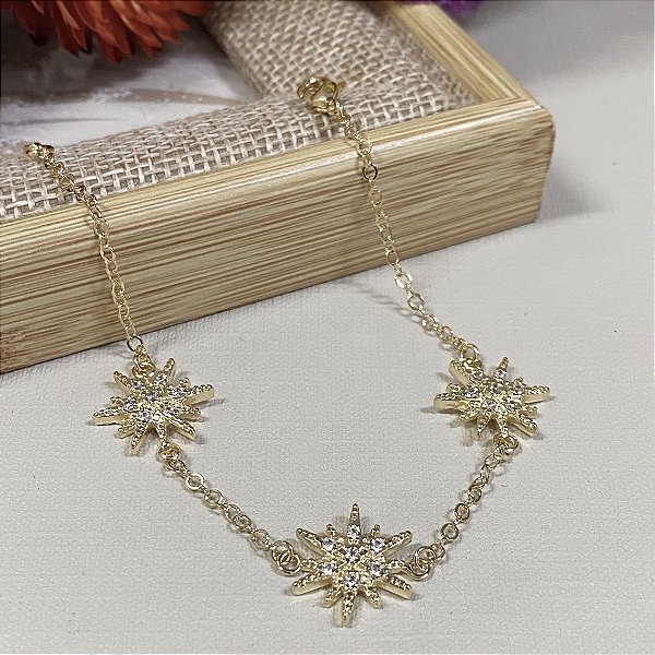 Pulseira Star Cravejada Zircônia Banhada Ouro