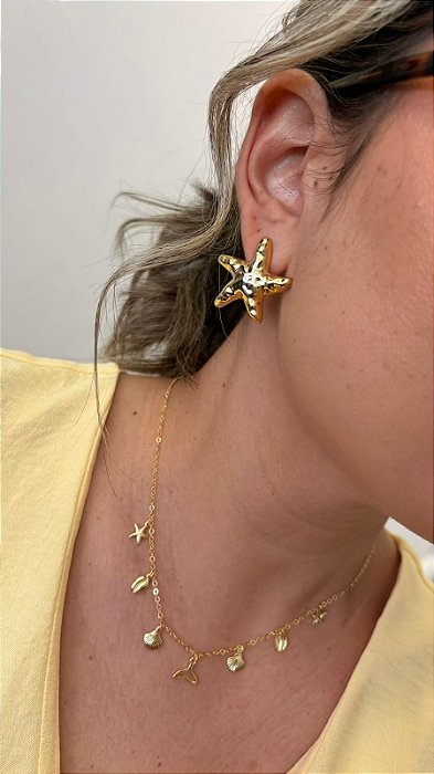 Brinco Estrela do Mar Orgânica Banhado em Ouro