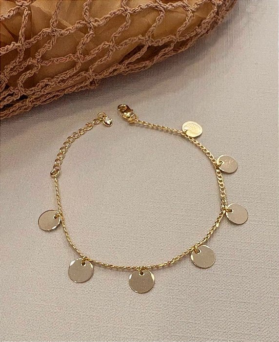 Pulseira Plaquinhas 7mm Espelhadas Banhada Ouro