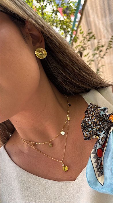 Colar Multi Plaquinhas Espelhadas 6mm Banhado Ouro