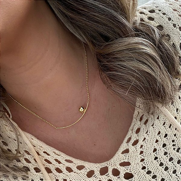 Colar Minimalista Elegante Haste Bolinha Banhado Ouro