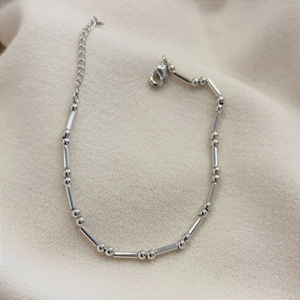Pulseira Espelhada Canutilho Bolinha Espelhada Banhado de Ródio