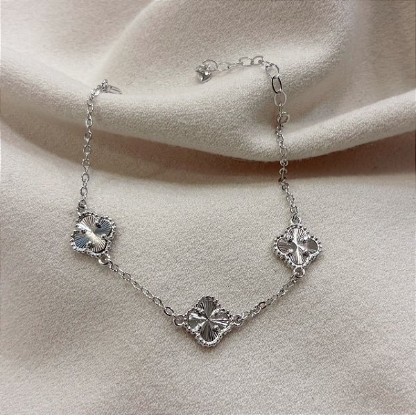 Pulseira 3 Trevos Diamantados Alhambra Banhado em Ródio