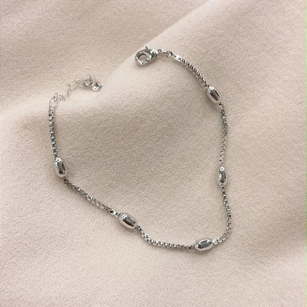 Pulseira Delicada Bolinha 4mm Espelhada Banhada em Ródio