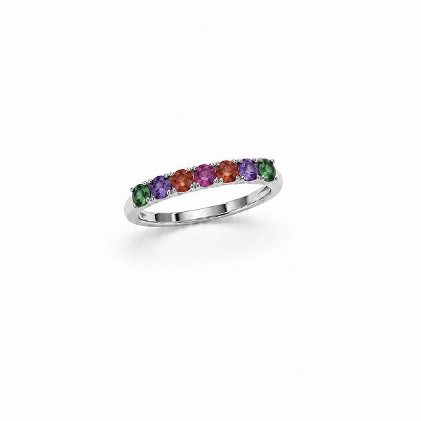 Anel Meia Aliança Colorida 3.5mm Banhado em Ródio Tam:18