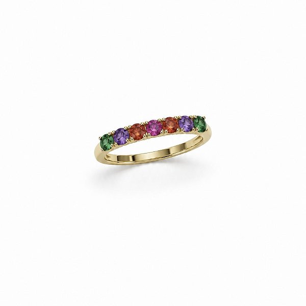 Anel Meia Aliança Colorida 3.5mm Banhado em Ouro