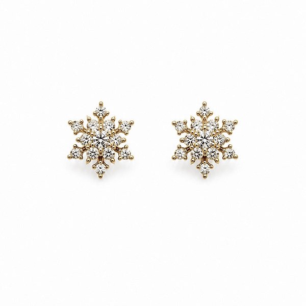 Brinco Floco de Neve Cravejado 9.5mm Banhado em Ouro