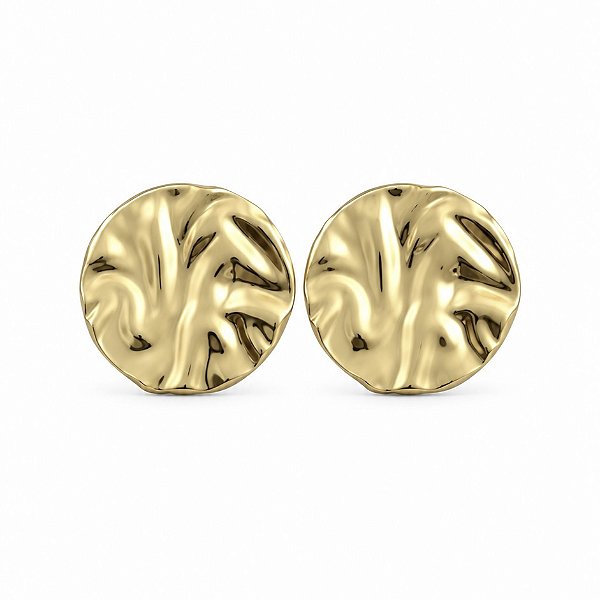 Brinco Botão Redondo Orgânico 20mm Banhado em Ouro