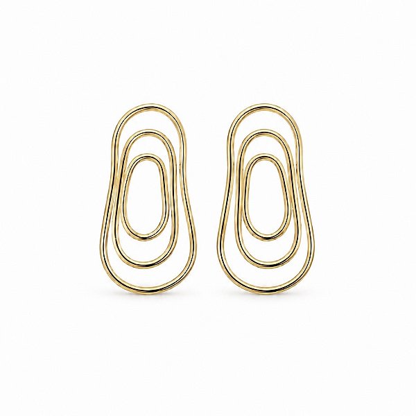 Brinco Minimalista Orgânico Vazado Voltas Banhado Ouro
