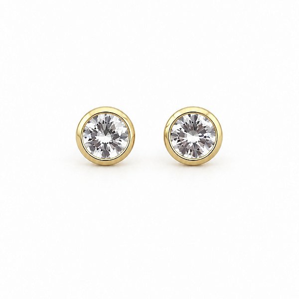 Brinco Ponto de Luz 7.5mm Cravado Bezel Banhado Ouro