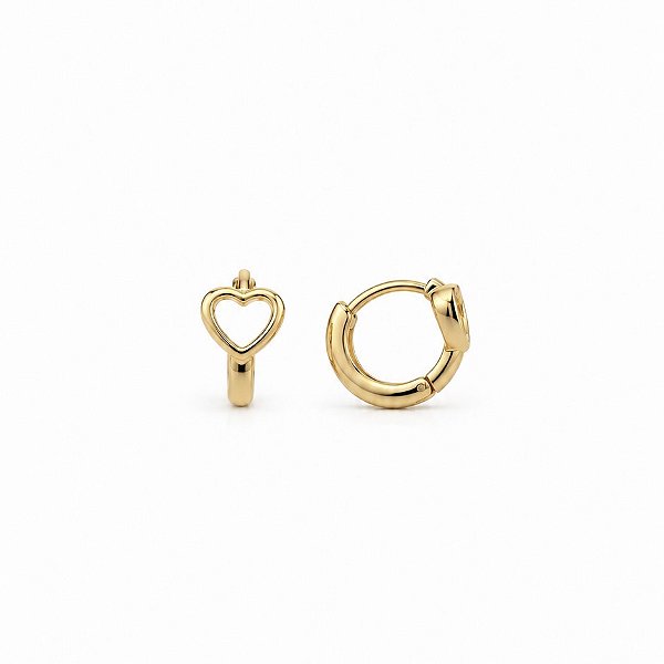 Mini Argola Coração Vazado Espelhado Banhado Ouro
