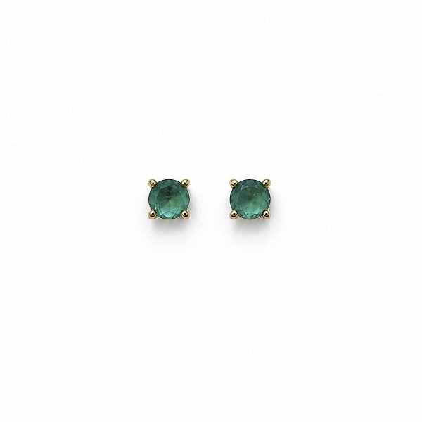 Brinco Esmeralda Colombiana Ponto 6mm Banhado em Ouro