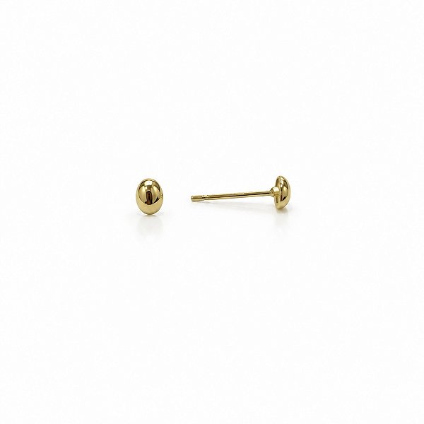 Mini Brinco Minimalista Oval Liso Espelhado Banhado em Ouro