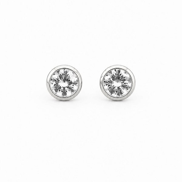 Brinco Ponto de Luz 7.5mm Cravado Bezel Banhado Ródio