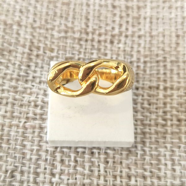 Anel Elo de Corrente Groumet Banhado em Ouro