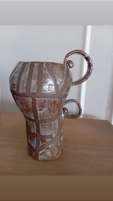 Vaso Cerâmica com Grafismos e Alças 18cm