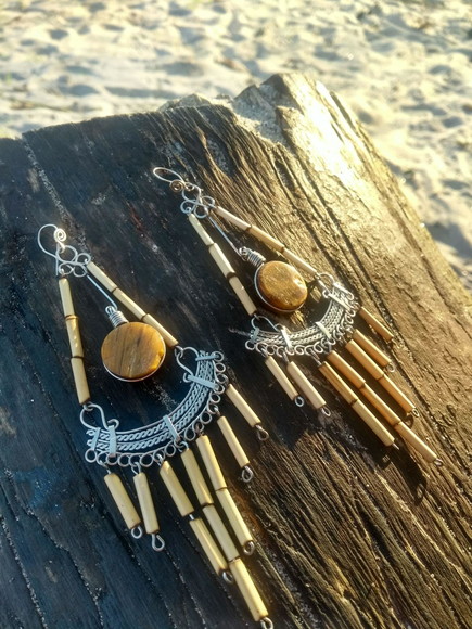 Biojoia Brinco Artesanal Olho de Tigre