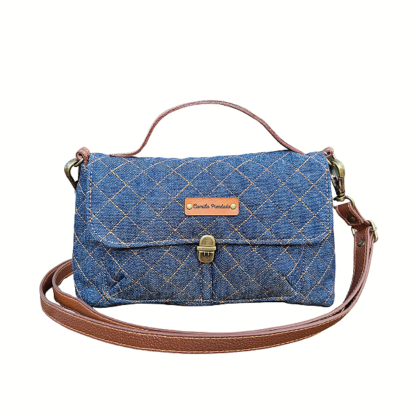 Bolsa Jeans Pequena com 3 divisórias – com alça de mão e alça removível