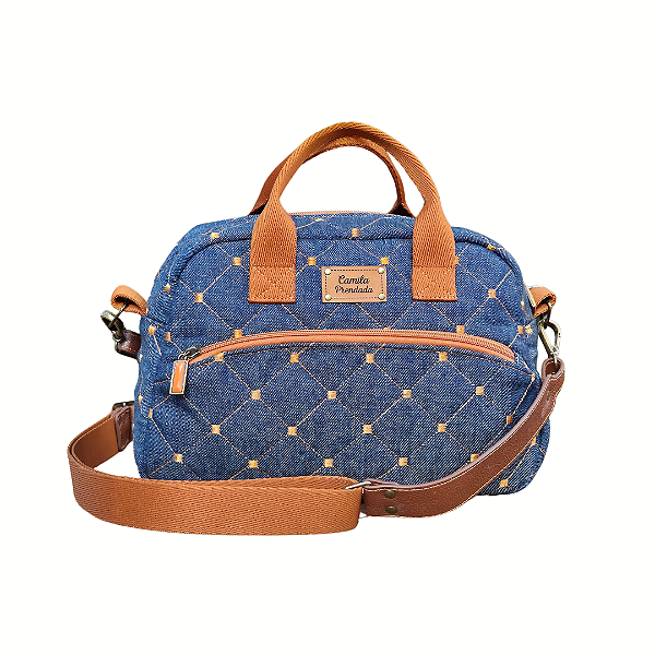 Bolsa Jeans Média Modelo Arredondada – com alça de mão e alça tiracolo removível