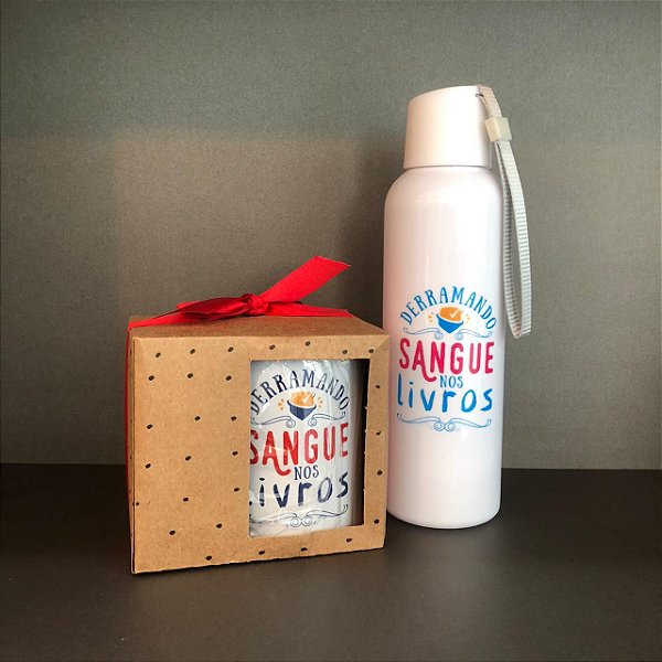 KIT DERRAMANDO SANGUE NOS LIVROS (Caneca e Squeeze) BRANCA