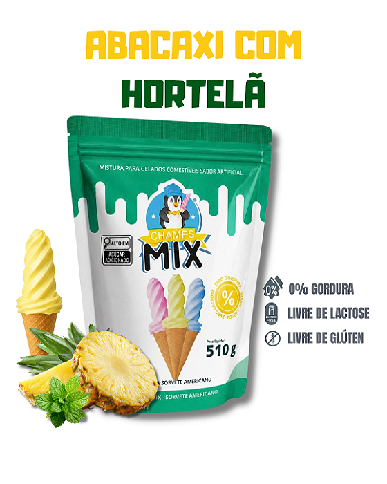 PREPARO MIX MISTURA EM PÓ P/ SORVETE AMERICANO CHAMP'S - ABACAXI C/ HORTELÃ