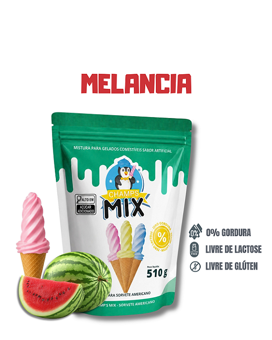 PREPARO MIX MISTURA EM PÓ P/ SORVETE AMERICANO CHAMP'S - MELANCIA