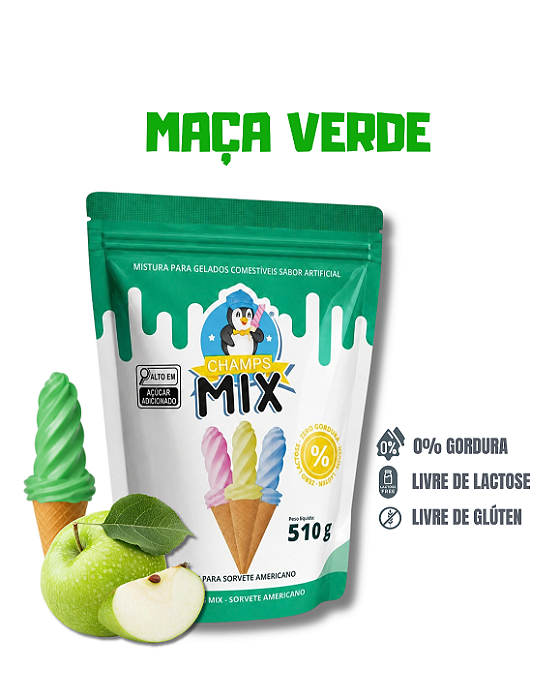 PREPARO MIX MISTURA EM PÓ P/ SORVETE AMERICANO CHAMP'S - MAÇÃ VERDE