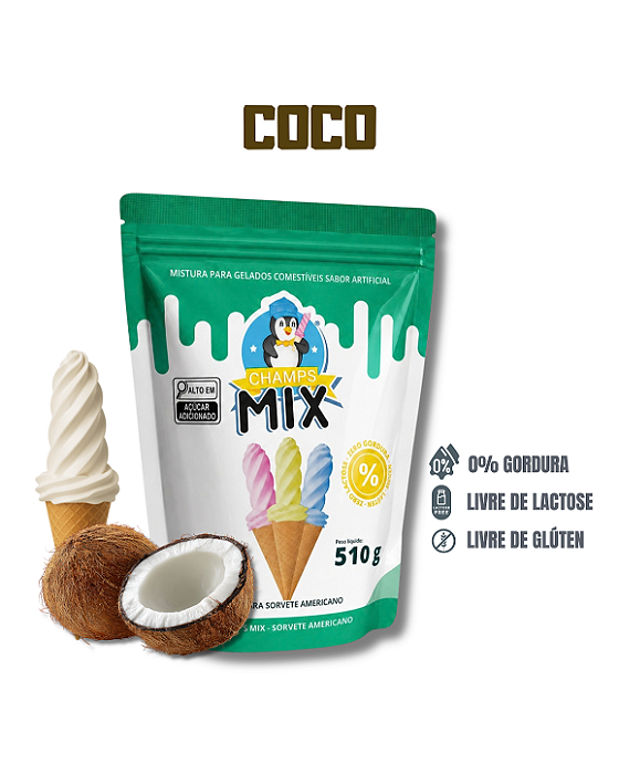 PREPARO MIX MISTURA EM PÓ P/ SORVETE AMERICANO CHAMP'S - COCO