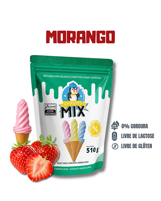 PREPARO MIX MISTURA EM PÓ P/ SORVETE AMERICANO CHAMP'S - MORANGO