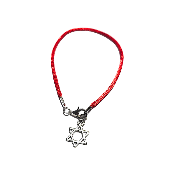 Pulseira vermelha - Pingente Estrela de Davi Prateada