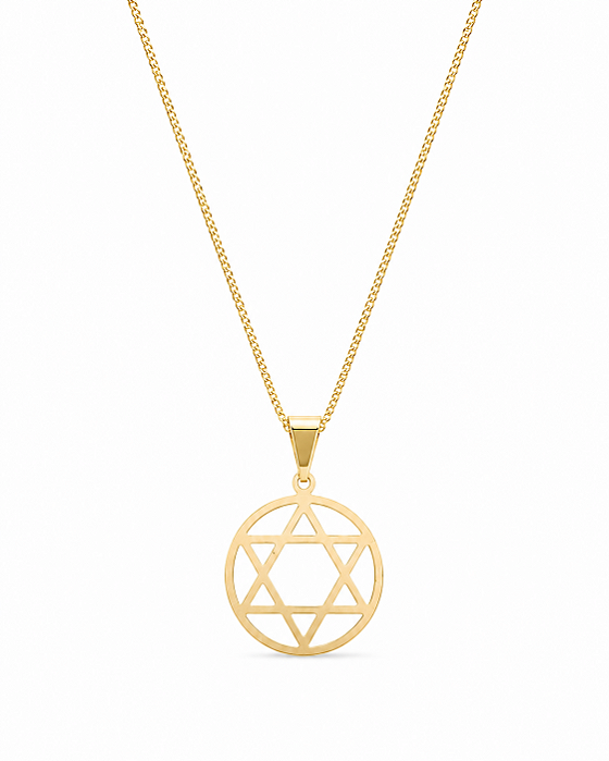 Colar Estrela de David Redonda G - Banhado a Ouro 18K