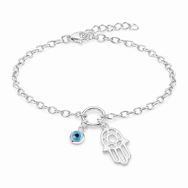 Pulseira - Hamsa e Estrela de David + Olho Grego - Prata 925