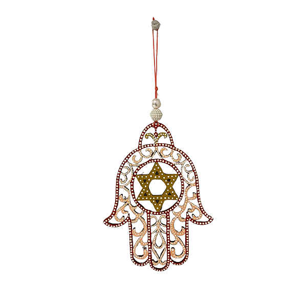 Enfeite Judaico Hamsa - Estrela de David - Laranja e Amarelo