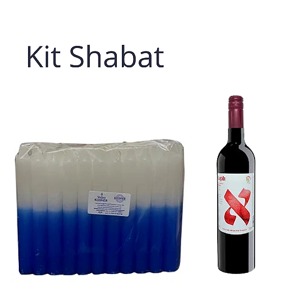 Kit Shabat - Vela azul e branca + Vinho tinto seco