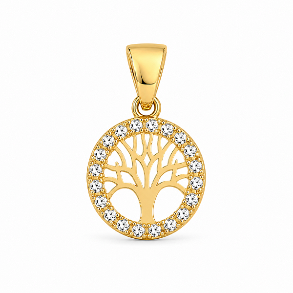 Pingente Árvore da Vida Redondo - Banhado Ouro 18K - Zircônia Cravejada