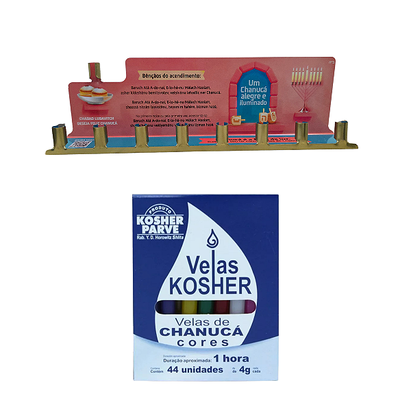 Kit Chanukiá Alumínio + Velas para Chanuká (44 un)
